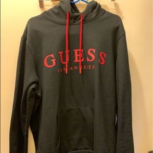 USED Men’s Guess black and red hoodie Sz L
